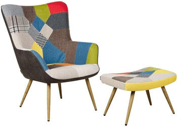 Beliani Ohrensessel Patchwork Bunt Hocker Polster mit Metallbeine Skandinavisch (203910)