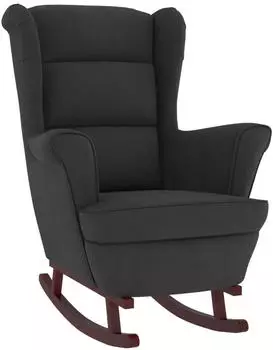 vidaXL Schaukelstuhl mit Massivholz-Gummibeinen Schwarz Samt (329369)