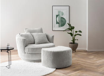 Leonique Drehsessel 360&deg; MAISIE CORD inkl. Hocker 120x86 cm Hellgrau
