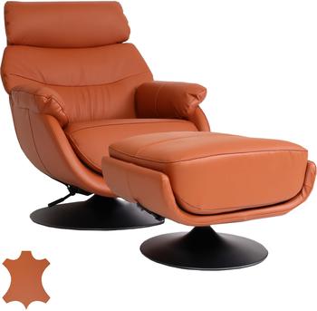 Heute Wohnen Relaxsessel mit Hocker Echtleder HWC-K99 braun