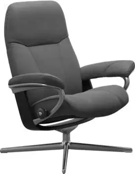 Stressless Relaxsessel Consul, mit Cross Base, S, M & L Holzakzent Schwarz grey BATICK, 78x97x70 cm