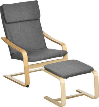 HomCom Relaxsessel mit Fu&szlig;hocker Ohrensessel mit Armlehne und Leinenbezug (833-814) grau