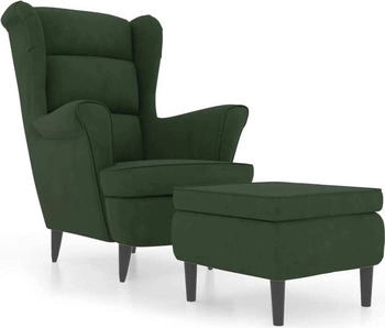 vidaXL Ohrensessel mit Hocker Dunkelgr&uuml;n Samt 78x90x96 (3115933)