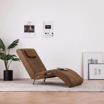 vidaXL Massage Chaiselongue mit Kissen Braun Wildleder-Optik 144x59x79 cm (281289)