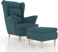 vidaXL Ohrensessel mit Hocker Blau Samt