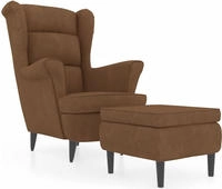 vidaXL Ohrensessel mit Hocker Braun Samt