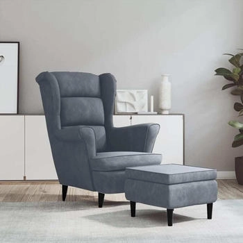 vidaXL Ohrensessel mit Hocker Dunkelgrau Samt 78x90x96 (3115932)