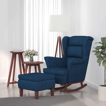 vidaXL Schaukelsessel und Hocker mit Holzbeinen Blau Samt 78x93x97 cm (3121229)