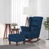 vidaXL Schaukelsessel und Hocker mit Holzbeinen Blau Samt 78x93x97 cm (3121229)