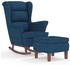 vidaXL Schaukelsessel und Hocker mit Holzbeinen Blau Samt 78x93x97 cm (3121229)