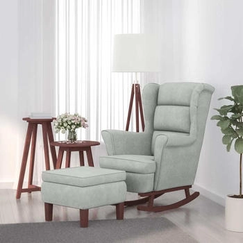 vidaXL Schaukelstuhl und Hocker mit Holzbeinen Hellgrau Samt 78x93x97 (3121230)