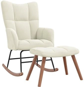 vidaXL Schaukelstuhl mit Hocker Cremewei&szlig; Samt 61x78x98 cm (328159)