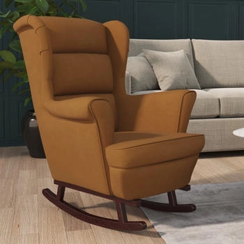 vidaXL Schaukelstuhl mit Massivholz-Gummibeinen Braun Samt 78x93x97 cm (329371)