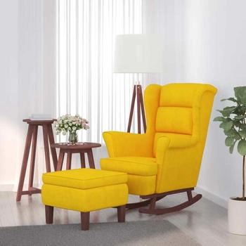 vidaXL Schaukelsessel und Hocker mit Holzbeinen Gelb Samt 78x93x97 cm (3121237)