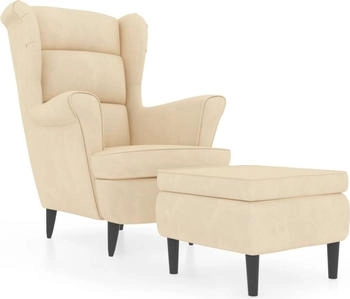 vidaXL Ohrensessel mit Hocker Creme Samt 78x90x96 (3115940)