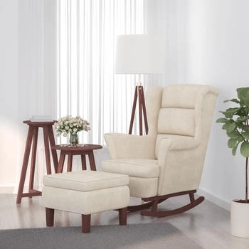 vidaXL Schaukelsessel und Hocker mit Holzbeinen Creme Samt 78x93x97 cm (3121239)