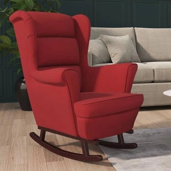 vidaXL Schaukelstuhl mit Massivholz-Gummibeinen Weinrot Samt 78x93x97 cm (329368)