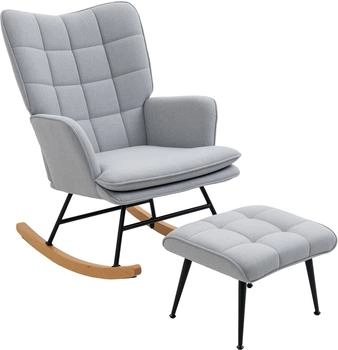 HomCom Schaukelstuhl Schwingsessel mit Hocker (839-867) hellgrau