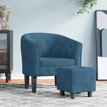 vidaXL Clubsessel mit Fußhocker Dunkelblau Samt (356481)