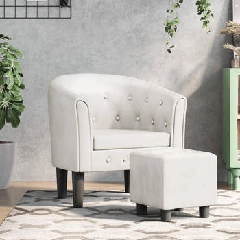 vidaXL Clubsessel mit Fußhocker Weiß Kunstleder (356466)