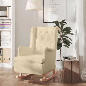 vidaXL Schaukelsessel mit Kautschukholz-Beinen Creme Stoff 65x91x100 cm (329414)
