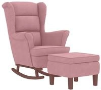 vidaXL Schaukelstuhl Ohrensessel Rosa Samt und Massivholz