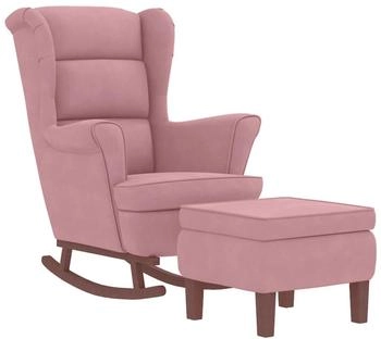 vidaXL Schaukelsessel und Hocker mit Holzbeinen Rosa Samt 78x93x97 cm (3121234)