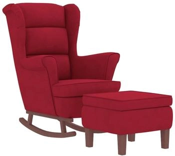 vidaXL Schaukelsessel und Hocker mit Holzbeinen Weinrot Samt 78x93x97 (3121235)