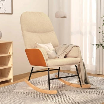 vidaXL Schaukelstuhl Cremewei&szlig; Stoff 70x79x105 cm (341044)