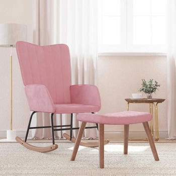 vidaXL Schaukelstuhl mit Hocker Samt Rosa 61x78x98 cm (327758)