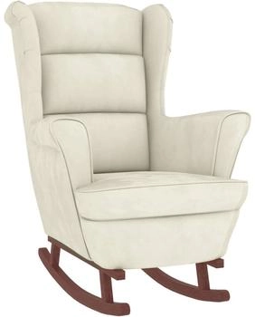 vidaXL Schaukelstuhl mit Massivholz-Gummibeinen Creme Samt 78x93x97 cm (329372)