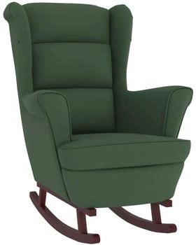 vidaXL Schaukelstuhl mit Massivholz-Gummibeinen Dunkelgr&uuml;n Samt 78x93x97 cm (329365)