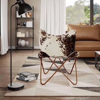 vidaXL Butterfly-Sessel Braun und Weiß Echtes Kuhfell (243696)