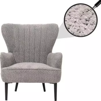 Heute Wohnen Lounge- HWC-K37 Cocktail-/Ohrensessel Stoff Chenille (500g/m²)~ grau