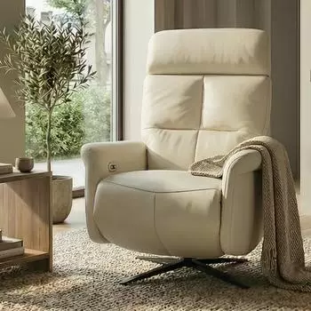 Heute Wohnen Relaxsessel HWC-L10 Voll-Leder ~ creme-weiß