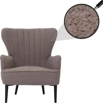 Heute Wohnen Lounge- HWC-K37 Cocktail-/Ohrensessel Stoff Bouclé (600g/m²)~ hellgrau