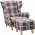 Supellex Sofia Ohrensessel mit Hocker, Oxford-Stoff, Braun/Weiß (4055928002106)