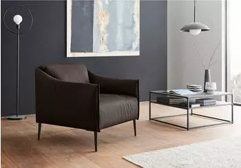 Willi Schillig Sally Cocktailsessel Longlife Xtra-Leder braun, Metallf&uuml;&szlig;e schwarz (Z59)