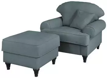 Furn.Design Adelina Sessel-Set mit Hocker Landhausstil, Textil, grau (I-WSEN22)
