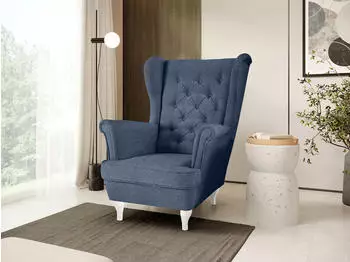 Beautysofa Falco Chesterfield-Ohrensessel Textil Dunkelblau, weiße Beine (Raven 86)