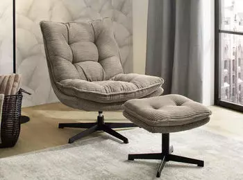 Jockenh&ouml;fer Kasper Relaxsessel mit Hocker, Cord, Taupe, 360&deg; drehbar (24534826-0)