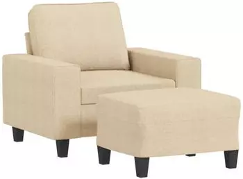 vidaXL Sessel mit Hocker 60cm Stoff Creme (3201145)