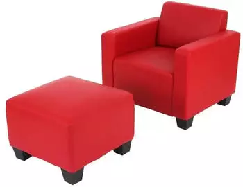 MCW Loungesessel mit Ottomane Kunstleder, Rot (24869)