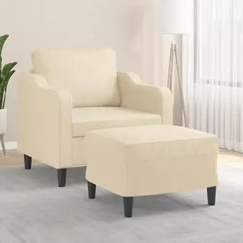vidaXL Sessel mit Hocker Stoff Creme 60cm (3201129)