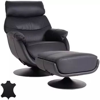 MCW Relaxsessel K99 mit Hocker, Wippfunktion drehbar, Echtleder/Kunstleder, Schwarz (MCW-K99)