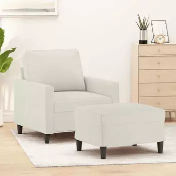 vidaXL Sessel mit Hocker Samt Creme 60cm (3201053)