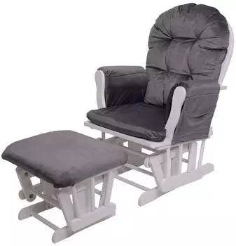 MCW Relaxsessel C76 Schwingstuhl mit Hocker, Samt, grau/wei&szlig; (MCW-C76)