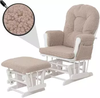 MCW Relaxsessel C76 Bouclé mit Hocker und Schaukelfunktion, braun/weiß (MCW-C76)