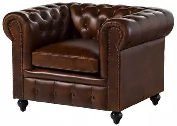 Massivmoebel24 Chesterfield 102 Sessel Echtleder Braun 105x82x75cm (09-920-890-1020)