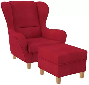 Supellex Sofia Ohrensessel mit Hocker, Textil, Rot (Vienna)